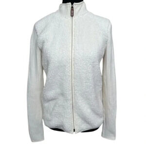 Talbots Womens Xsmall Sherpa Full Zip Ribbed Sleeves  Jacket Ivory Color